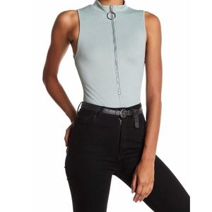 Mock Neck Zip Up Bodysuit in Sage